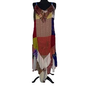 Patchwork Mixed Media‎ Dress Bohemian Ruffle Sundress size Medium
